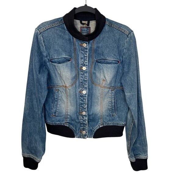 VTG Marithe Francois Girbaud women’s Denim Jean Bomber Jacket XL Trucker Cropped - Picture 1 of 9